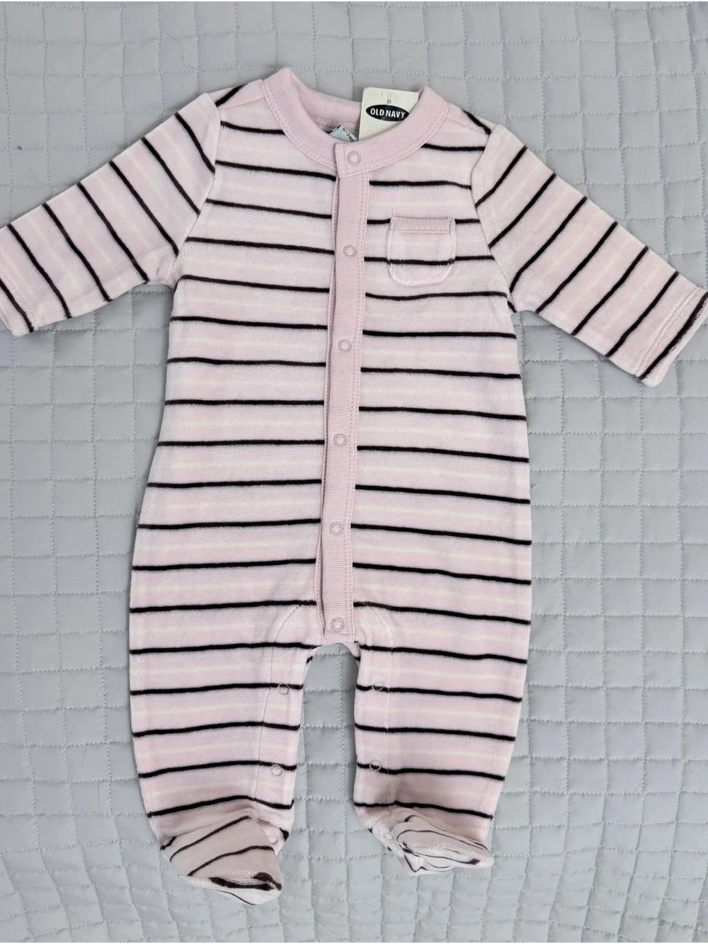 Old Navy Pink & Navy Striped Baby Footed One-Piece Set